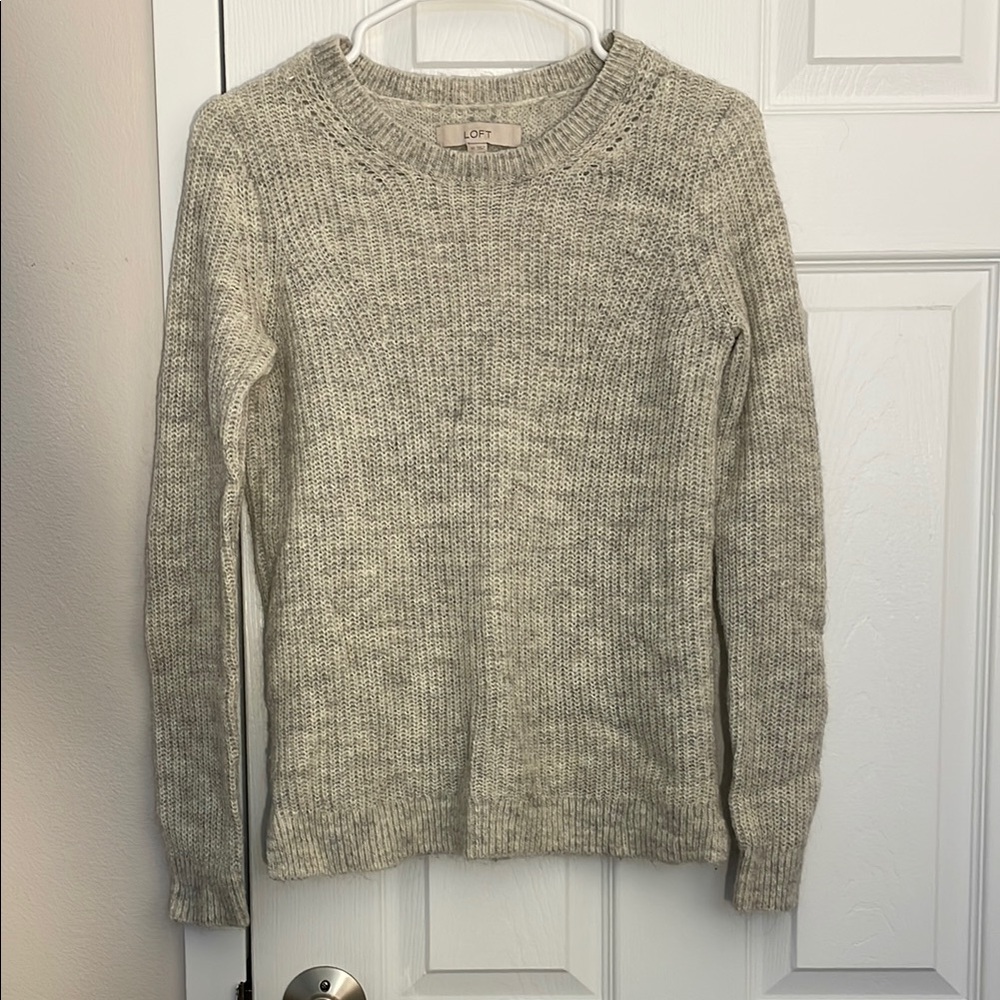 LOFT Cream Crew Neck Sweater with Ribbed Knit